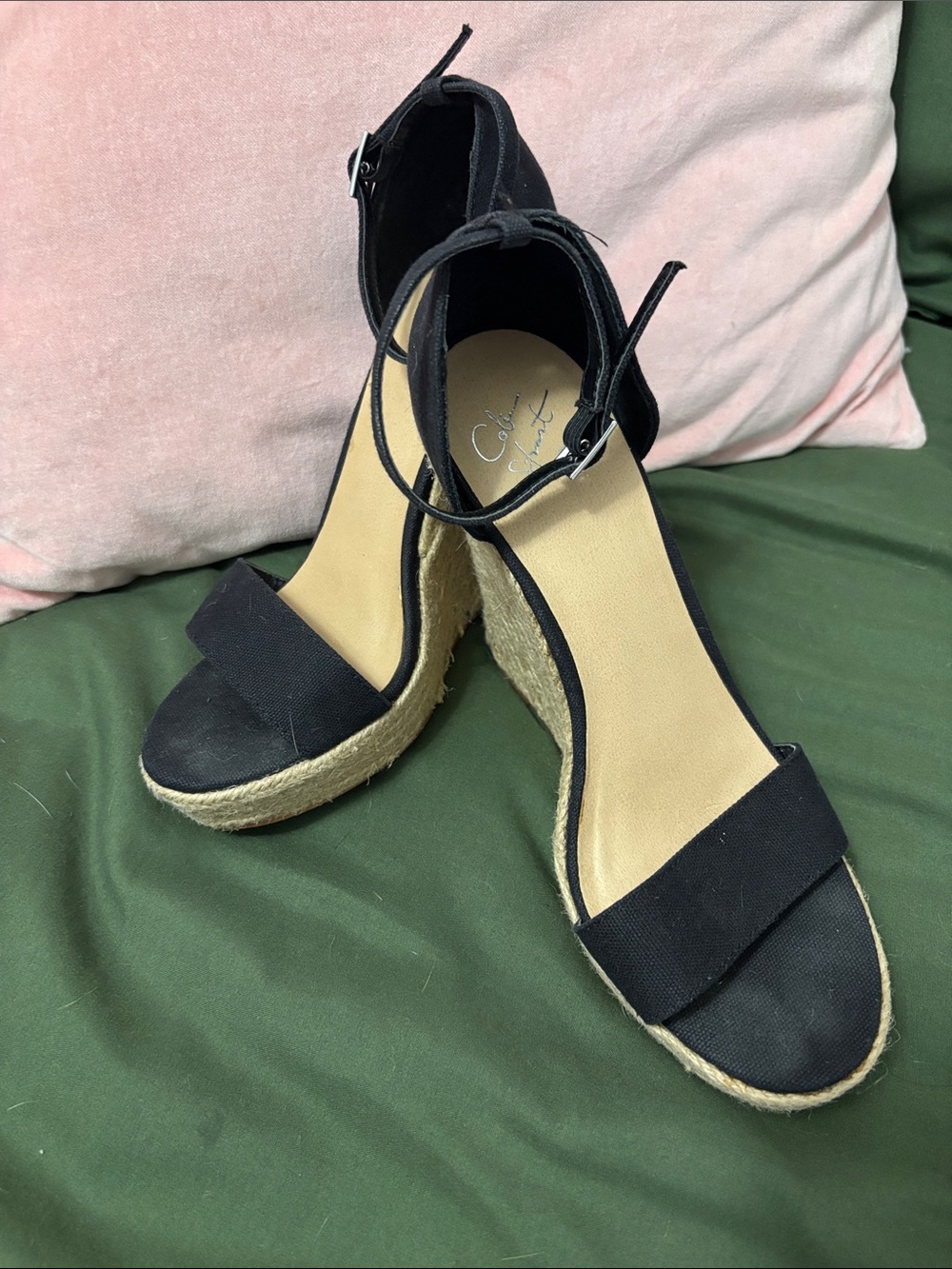 Colin Stuart Women's Black Espadrille Wedge Sandals with Ankle Strap